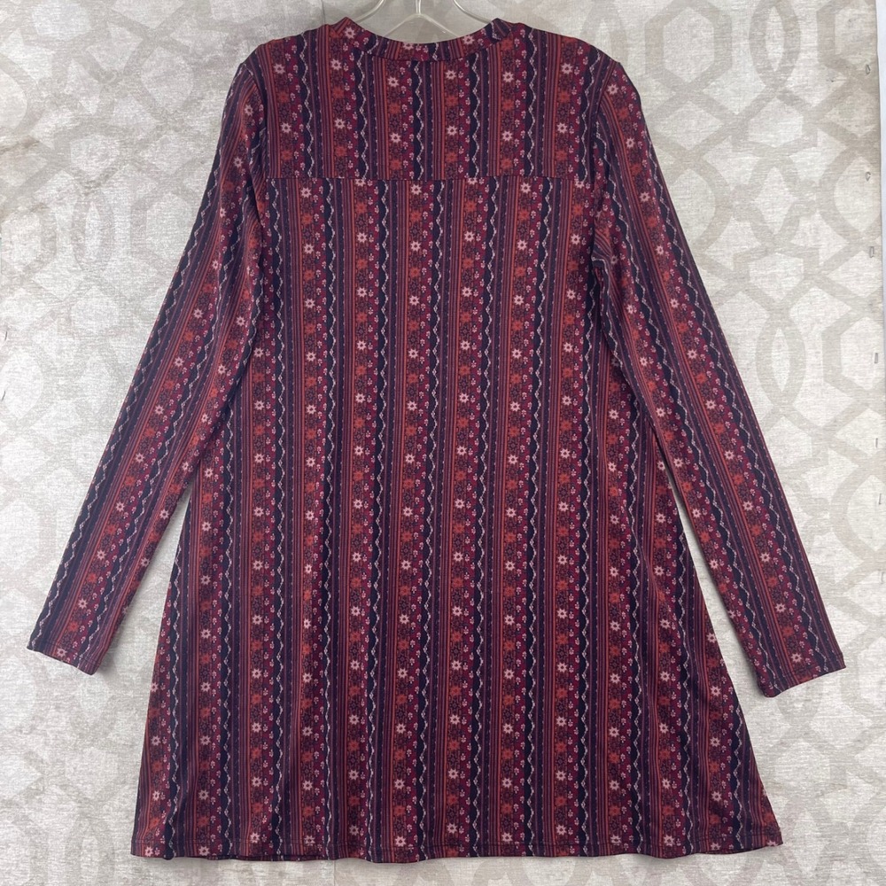 BCBGeneration Womens XS Maroon Geometric Floral Stripe Long Sleeve Swing Dress - Picture 2 of 8